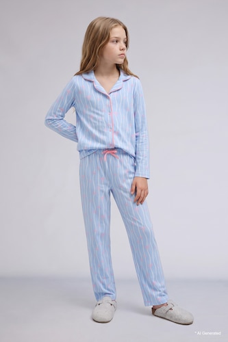 Young Girls - Teen Girls Light Blue 2 piece Regular Fit Knitted Pyjamas