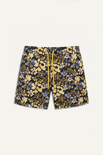 Floral Print Yellow Long Swim Shorts