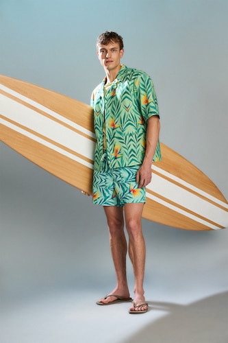 Men Mint Printed Mint Green Swim Shorts