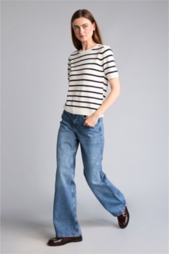 Kadın Mavi Straight Fit Yüksek Bel Jean Pantolon