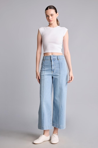 Women Light Indigo Culotte Fit High Waist Trousers