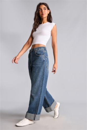 Women Dark Blue Baggy Fit Trousers