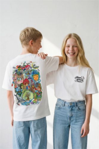 Kız Çocuk - Genç Kız Beyaz Bahçeşehir Koleji x DeFacto Resimli Tişört