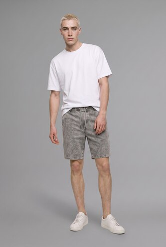 HOMME Gris Clair Short bermuda en jean à taille élastique Coupe décontractée