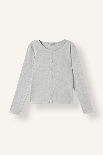 Girl Cotton Fitted Button-Down Ribbed T-Shirt