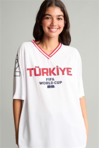 Women White Oversize Fit Short Sleeve T-Shirt