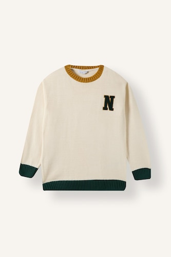 Boy Oversize Crew Neck Embroidered Knit Pullover