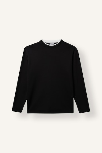 Erkek Siyah Regular Fit Çift Yaka Uzun Kollu Basic Tişört