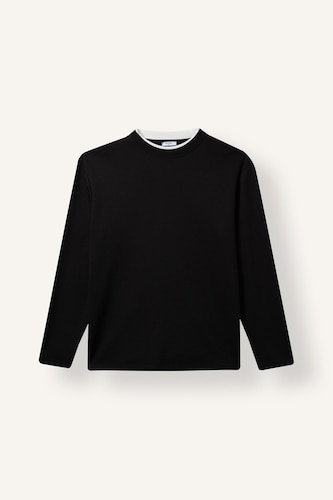 Regular Fit Double Collar Detail Waffle-Textured Long Sleeve Basic T-Shirt