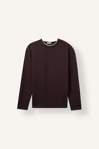 Erkek Kahve Regular Fit Çift Yaka Uzun Kollu Basic Tişört
