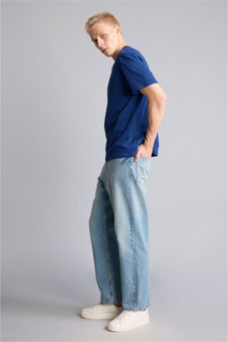 Men Light Blue Baggy Fit Trousers