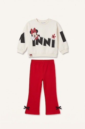 Kız Bebek Ekru Mickey & Minnie Desenli 2'Li Takım Kız Bebek