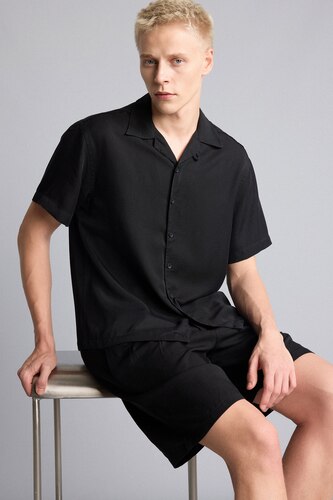 Erkek Siyah Baggy Fit Bermuda Şort