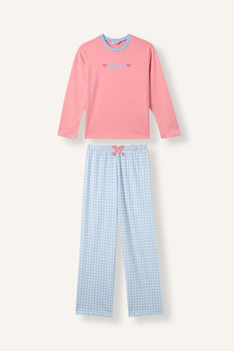 100% Cotton Long Sleeve Crew Neck Top and Elastic Waist Pyjama Trousers Set