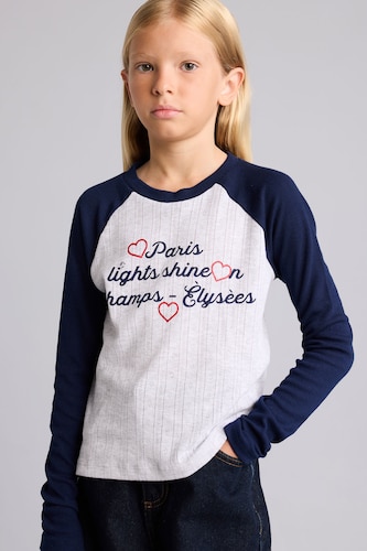Girls & Teens NAVY تيشيرت بناتي ردن طويل بطبعة شعار