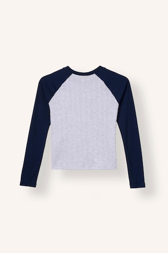 T-shirt imprimé 100% coton à manches longues raglan et col rond pour fille