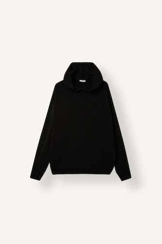 Erkek Siyah Relaxed Fit Kapüşonlu Triko Basic Kazak