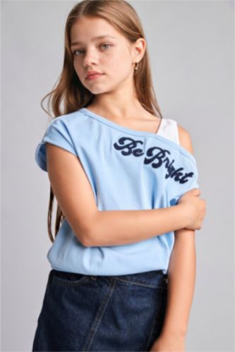 Young Girls - Teen Girls Light Blue Slogan Short Sleeve T-Shirt