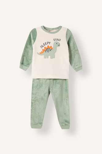 Baby Boys Light Khaki 2 piece Regular Fit Knitted Pyjamas