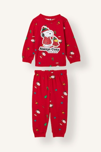 Baby Boys Red 2 piece Regular Fit Snoopy Licensed Knitted Pyjamas