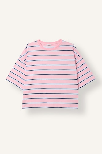 100% Cotton Loose Fit Crew Neck Striped T-Shirt