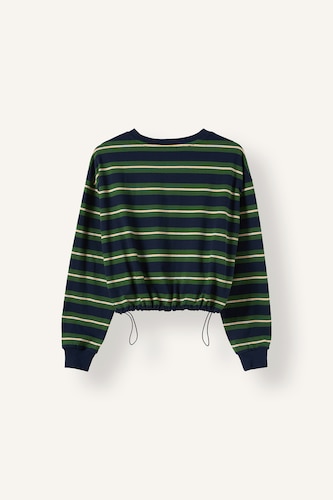 %100 Pamuk Loose Fıt Baskılı Çizgili Sweatshirt