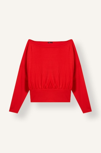 Women Red Loose Fit Viscose Long Sleeve T-Shirt