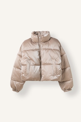Women Ecru Zipper Puffer Jacket