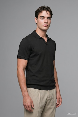 Erkek Siyah %100 Pamuk Regular Fit Polo Tişört