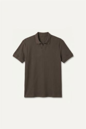 Erkek Kahve Regular Fit Fitilli Polo Tişört