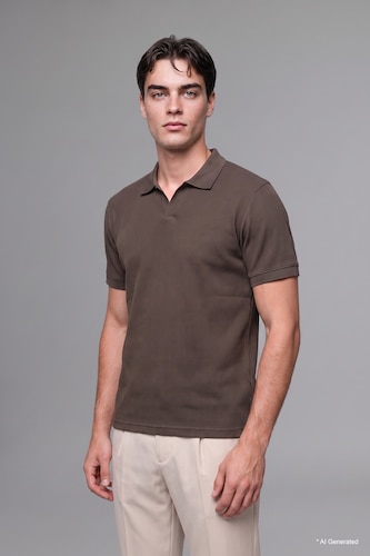 Erkek Kahve %100 Pamuk Regular Fit Fitilli Polo Tişört