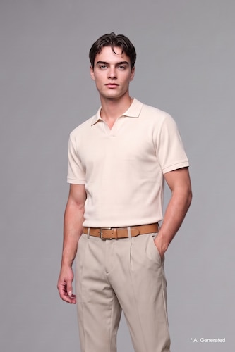 Erkek Ekru %100 Pamuk Regular Fit Polo Tişört