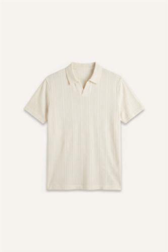 Men Ecru Regular Fit Short Sleeve Polo T-Shirt