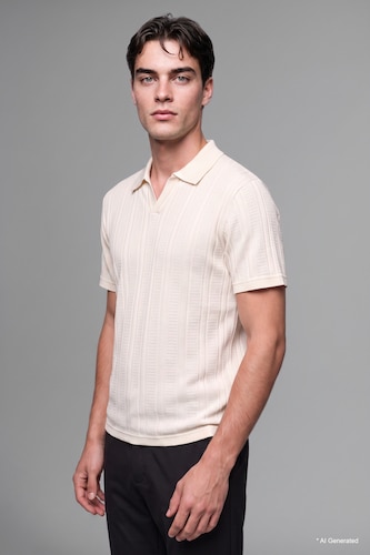 Erkek Ekru %100 Pamuk Regular Fit Polo Tişört