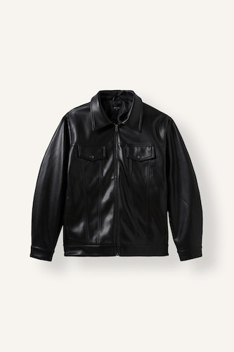 Regular Fit Shirt Collar Zip-Up Faux Leather Jacket