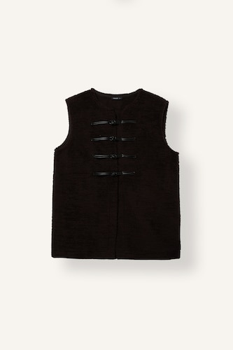 Kadın Kahve Regular Fit Kolsuz Pelüş Basic Hırka