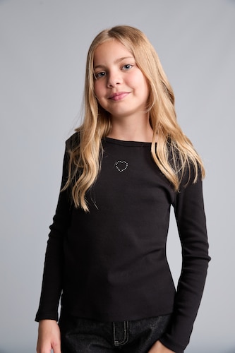GIRLS & TEENS Black Girl Fitted Heart Patterned Ribbed Camisole T-Shirt