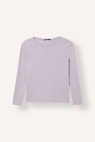 Girl Fitted Fit Heart Print Crew Neck Long Sleeve T-Shirt