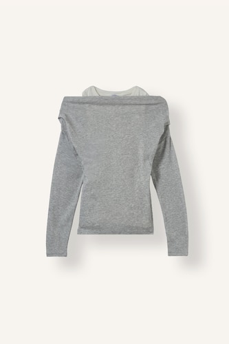 Women Grey Melange Slim Fit Ribana Long Sleeve T-Shirt