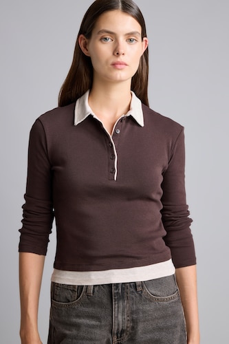 Women Brown Slim Fit Ribana Long Sleeve T-Shirt