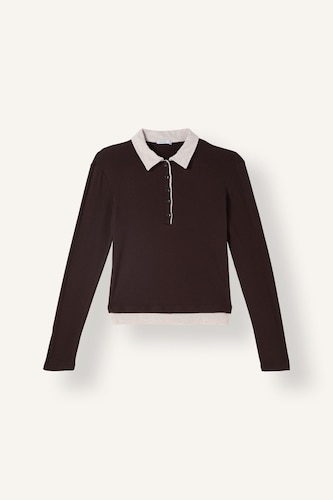 Slim Fit Ribbed Long Sleeve Basic Polo T-Shirt