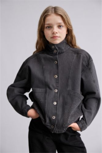 Young Girls - Teen Girls Anthracite Oversize Fit Denim Jacket