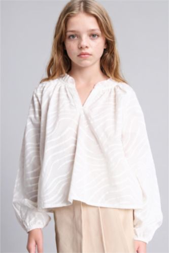 Young Girls - Teen Girls Ecru Long Sleeve Blouse