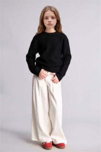 Young Girls - Teen Girls Ecru Wide Leg Gabardine Trousers
