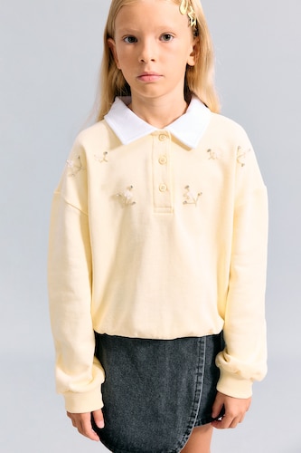 Kız Çocuk - Genç Kız Açık Sarı %100 Pamuk Relaxed Fit Sweatshirt Kız Çocuk