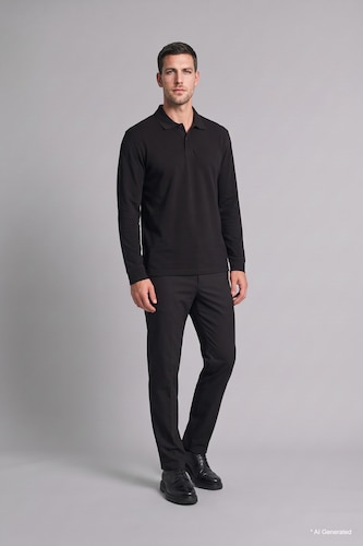 Erkek Siyah Regular Fit Polo Yaka Basic Sweatshirt