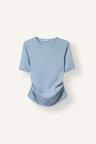 Kadın Açık Mavi Fitted Bisiklet Yaka Kısa Kollu Basic Kazak