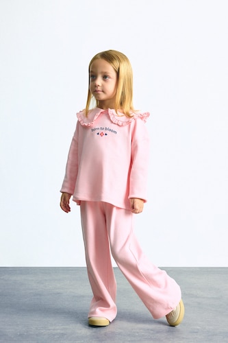 Baby Girls Light Pink Baby Girl Light Pink 100% Cotton Peter Pan Collar Top and Pants Set