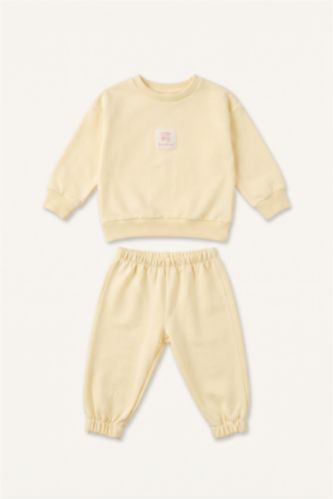 Kız Bebek Açık Sarı Baskılı 2'li Pijama Takımı Kız Bebek