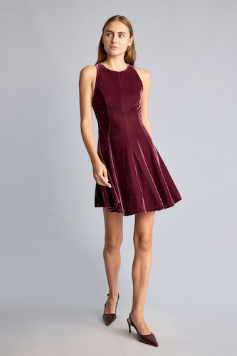 Flared Fit Short Sleeve Velvet Mini Dress